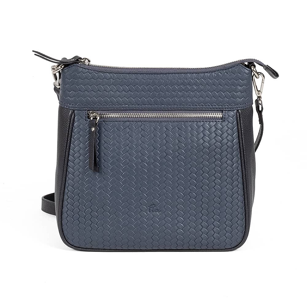 Woven In Navy Leather Cross-Body Bag