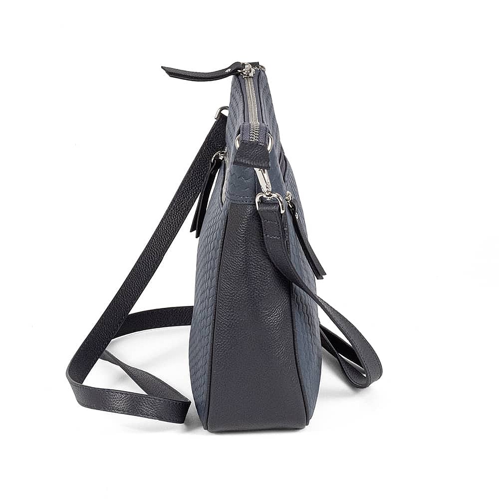 Woven In Navy Leather Cross-Body Bag