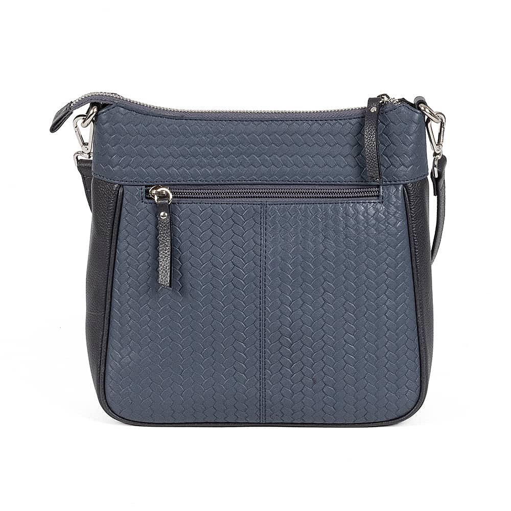 Woven In Navy Leather Cross-Body Bag