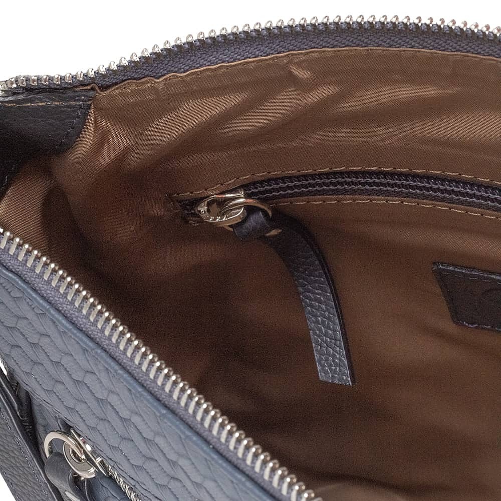 Woven In Navy Leather Cross-Body Bag