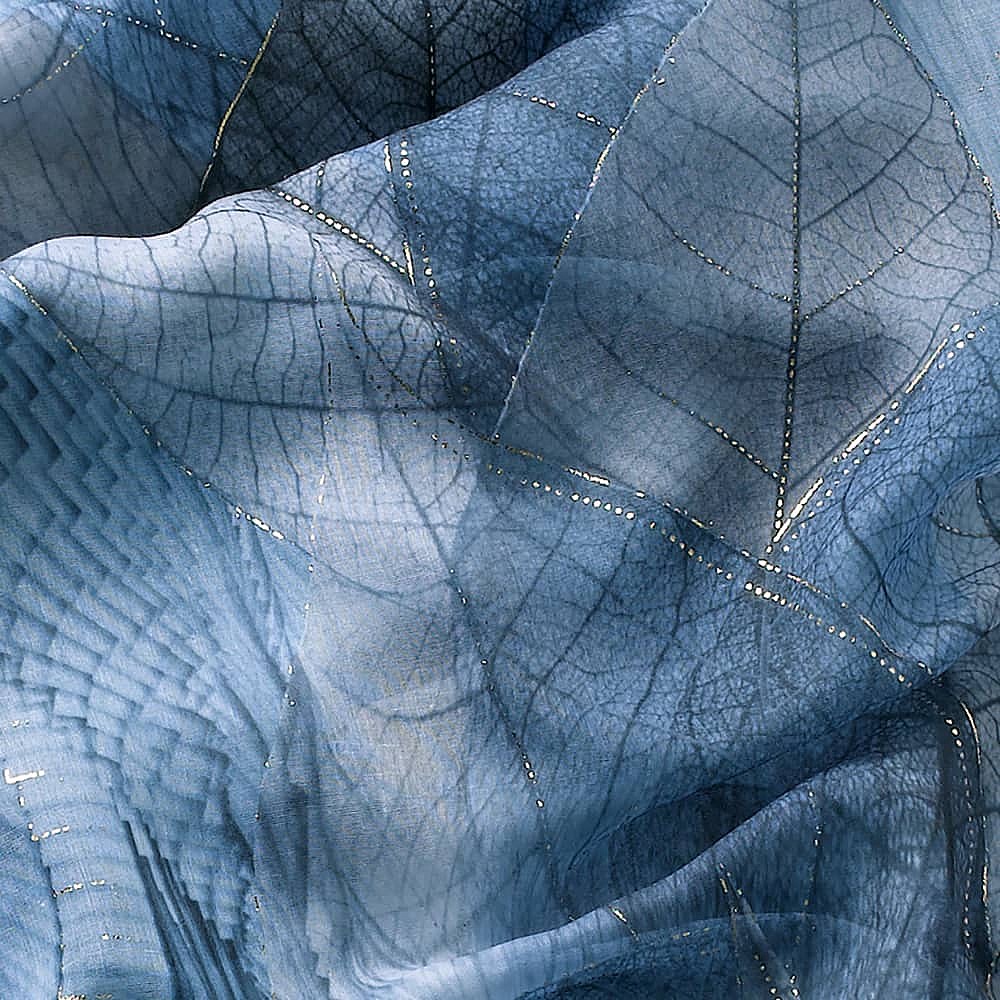 Gilded Gossamer Blue Leaves Scarf