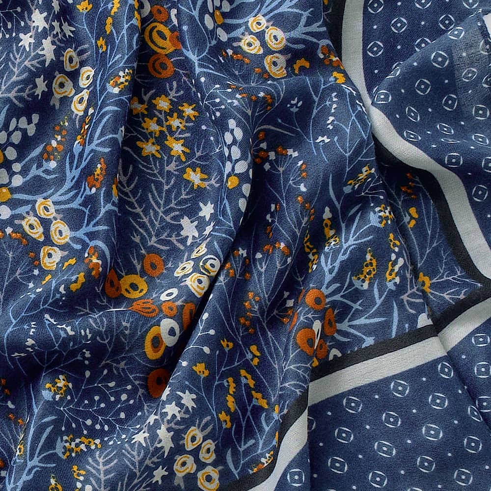 Beckoning Blossoms Navy Scarf
