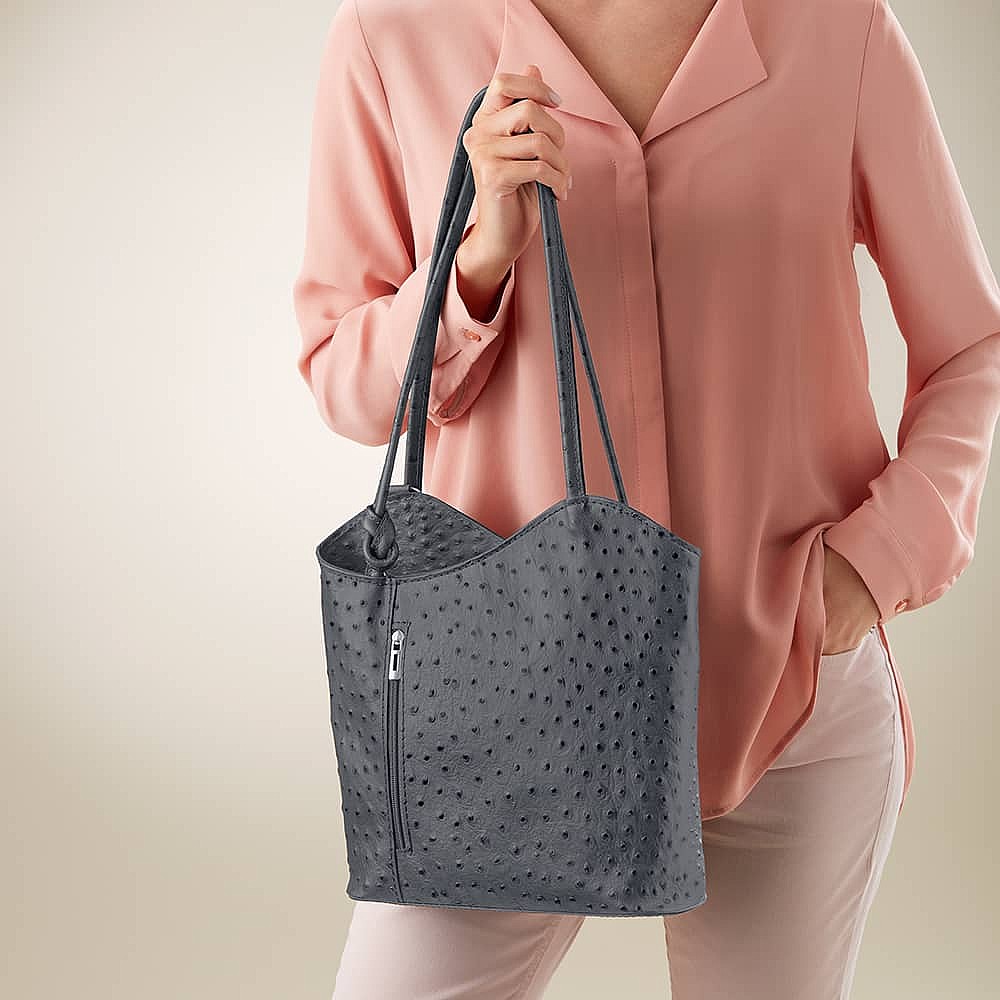 Eloquently Embossed Grey Leather Bag