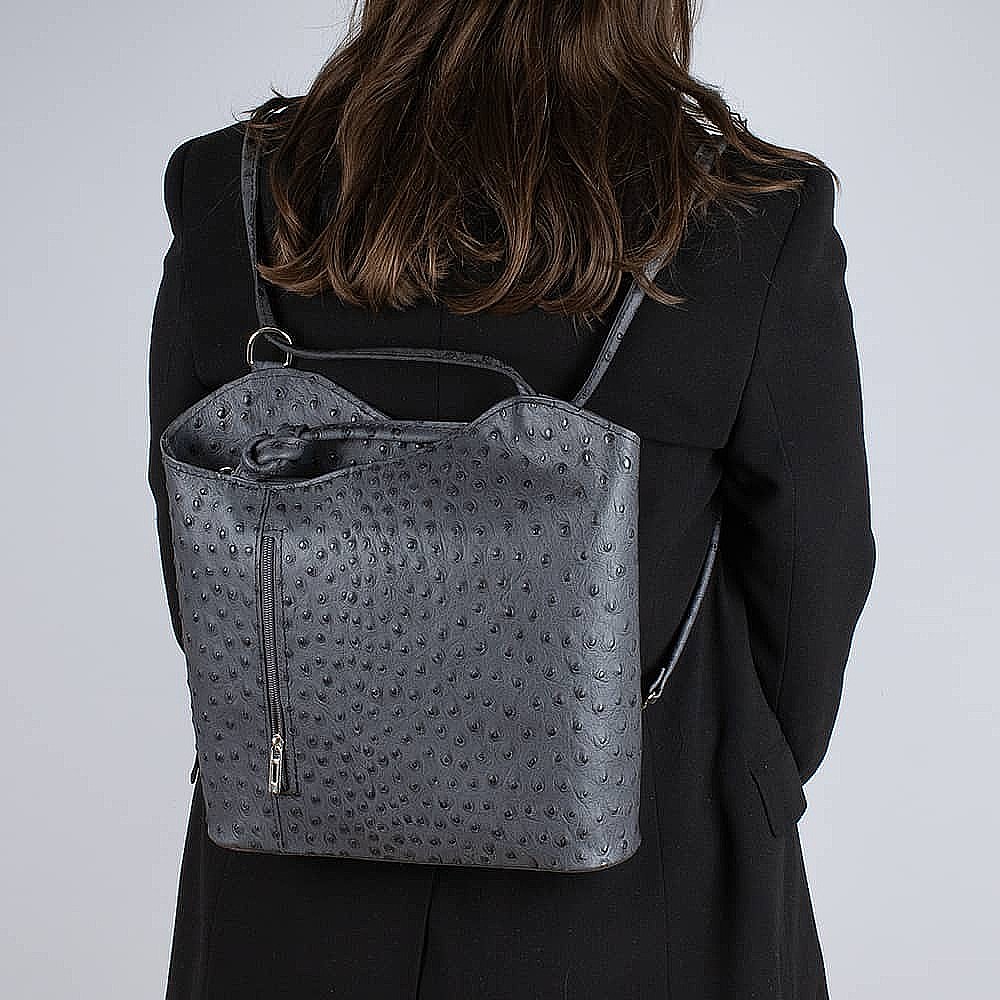 Eloquently Embossed Grey Leather Bag