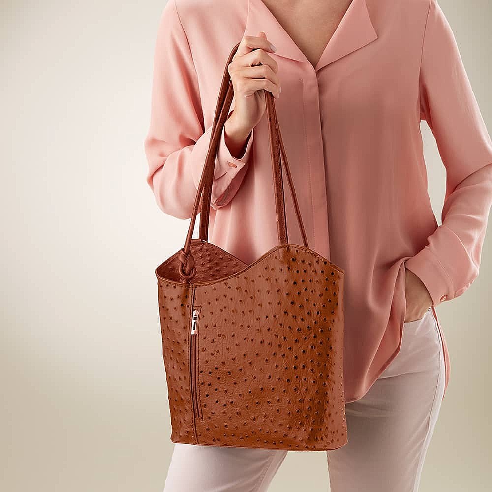 Eloquently Embossed Tan Leather Bag
