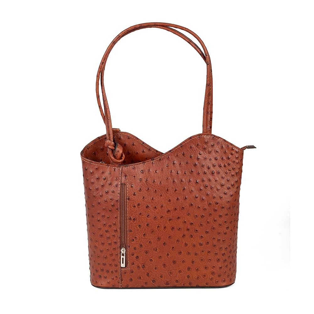 Eloquently Embossed Tan Leather Bag