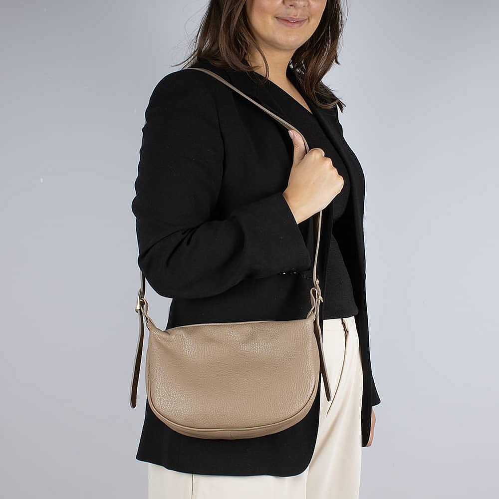 Travel In Taupe Leather Cross-Body Bag