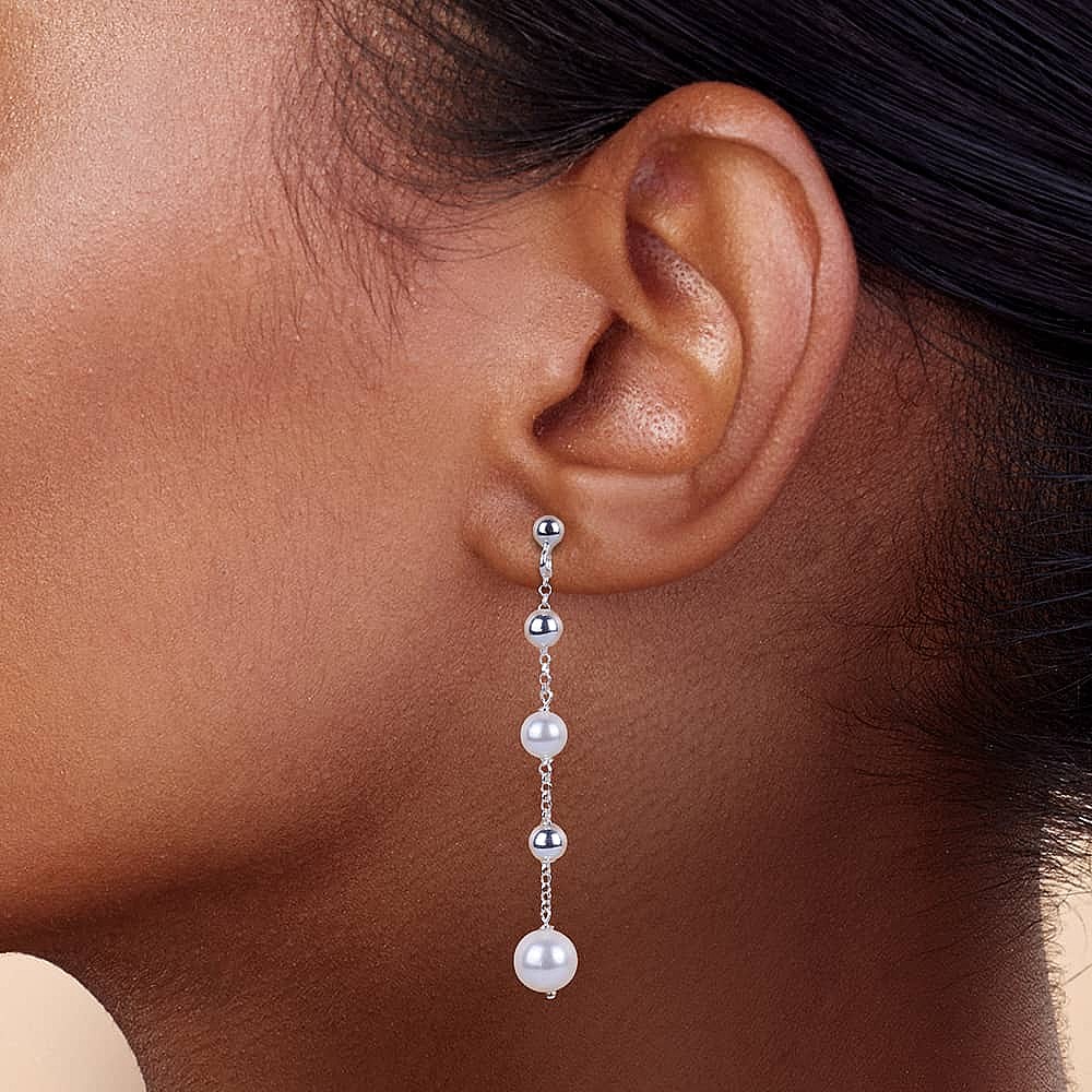 Punctuated In Pearl Silver Earrings
