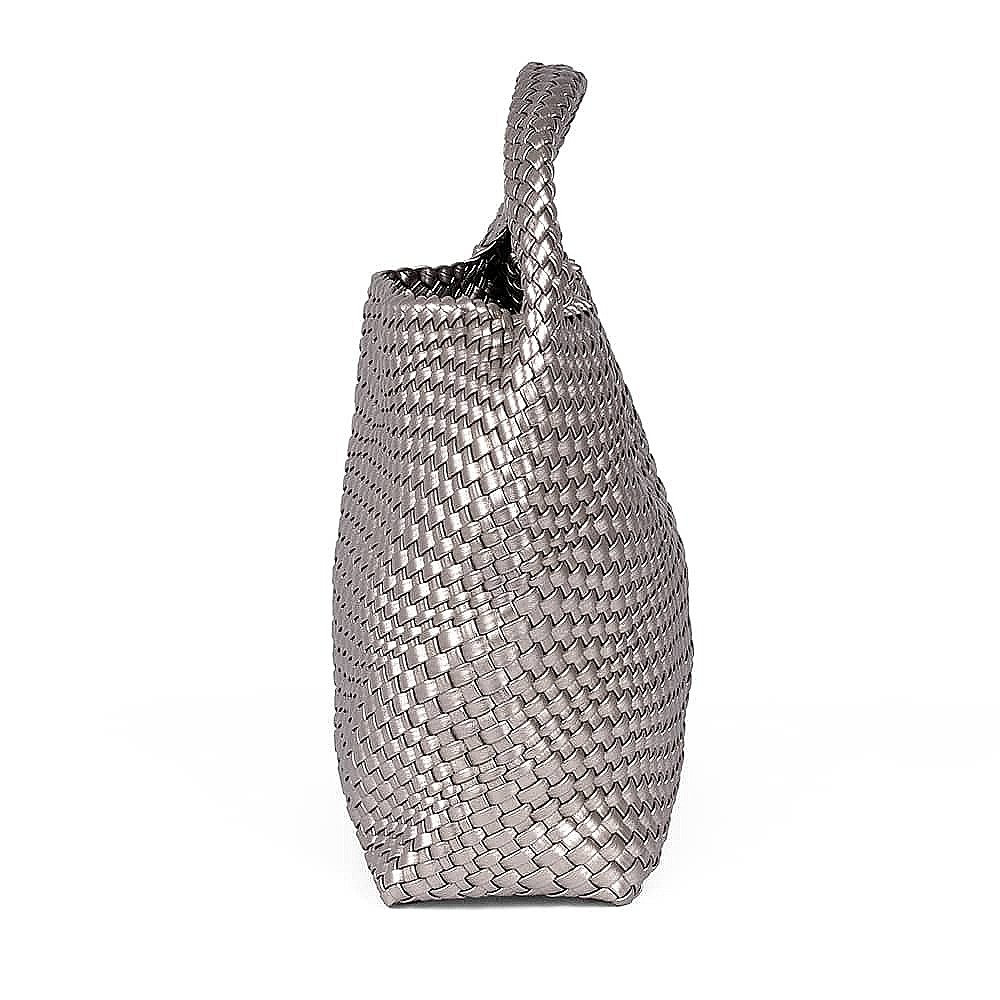 Woven In Elegance Pewter Faux Leather Bag