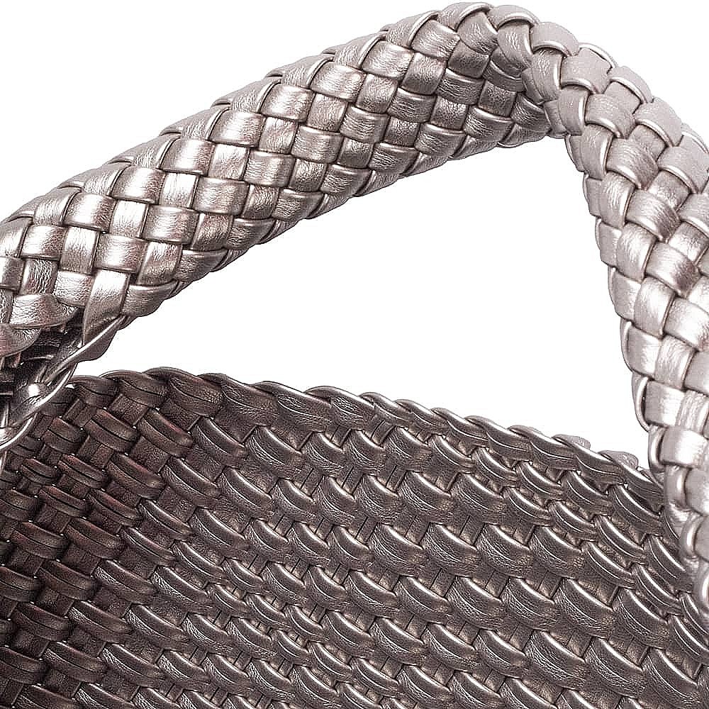Woven In Elegance Pewter Faux Leather Bag