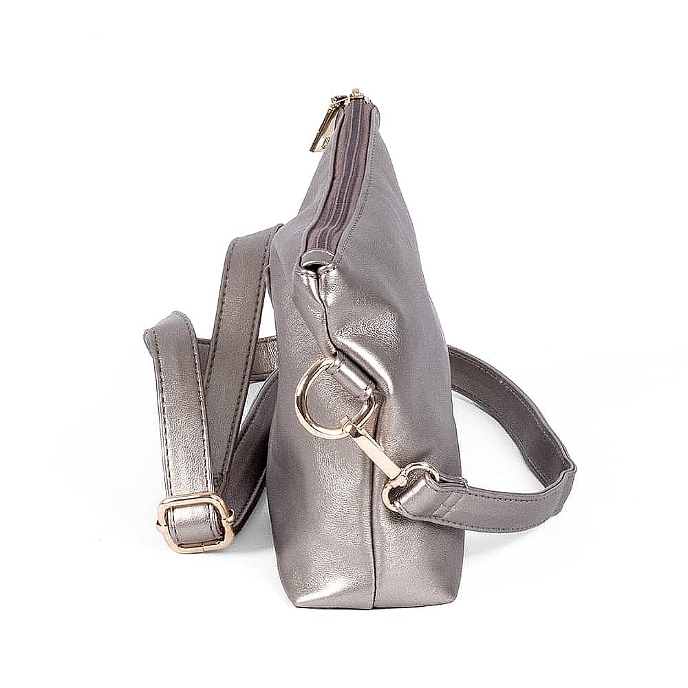 Woven In Elegance Pewter Faux Leather Bag