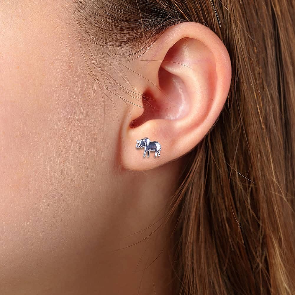 Enlightened Elephant Silver Stud Earrings