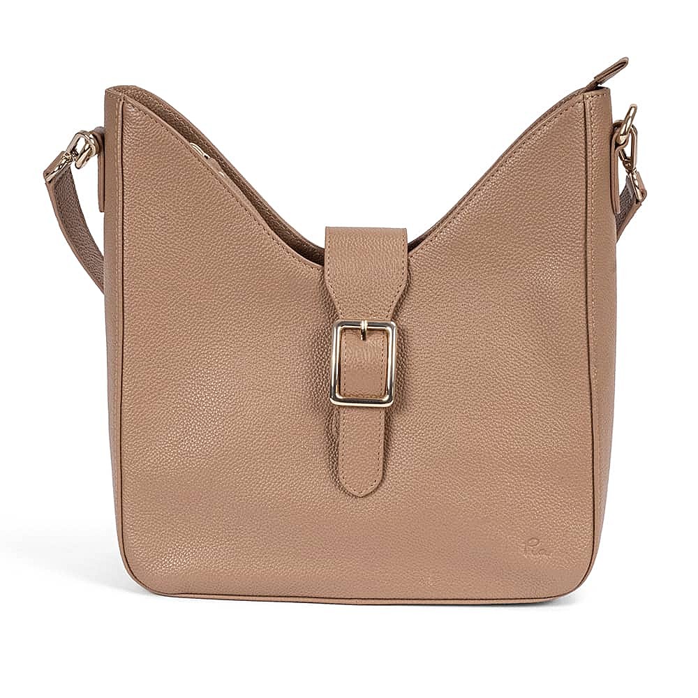 Ahead of the Curve Praline Leather Bag