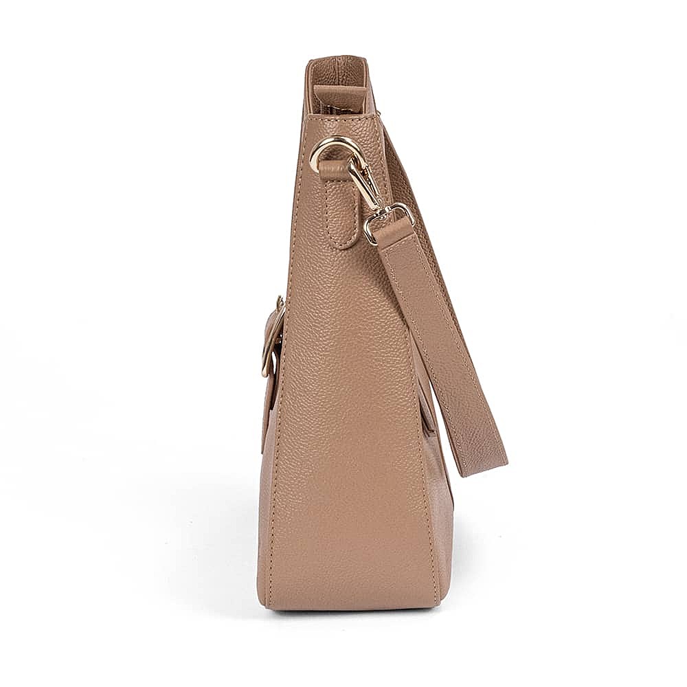 Ahead of the Curve Praline Leather Bag
