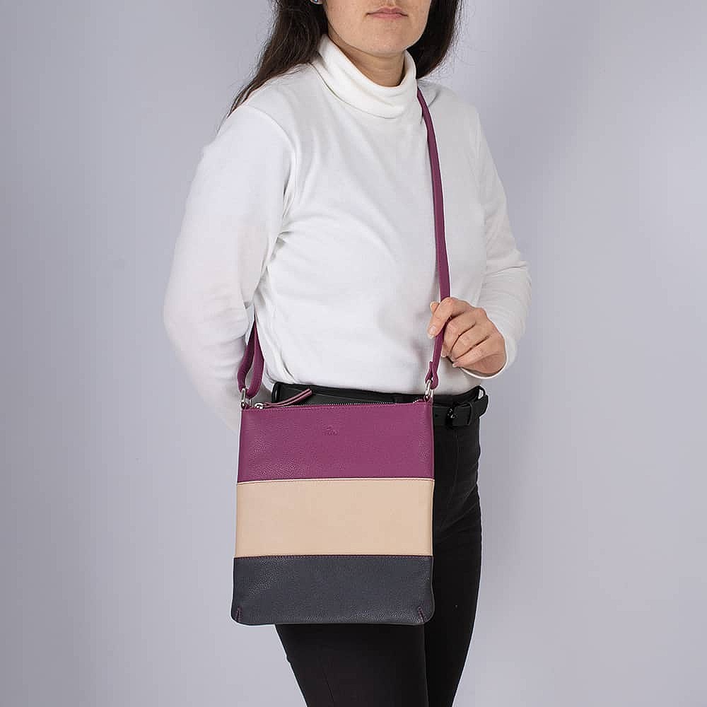 Lines of Contrast Leather Cross-Body Bag