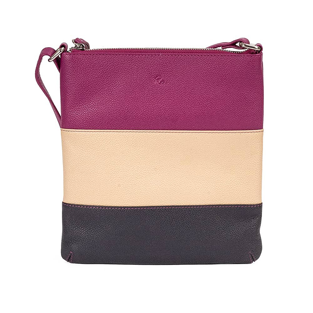 Lines of Contrast Leather Cross-Body Bag