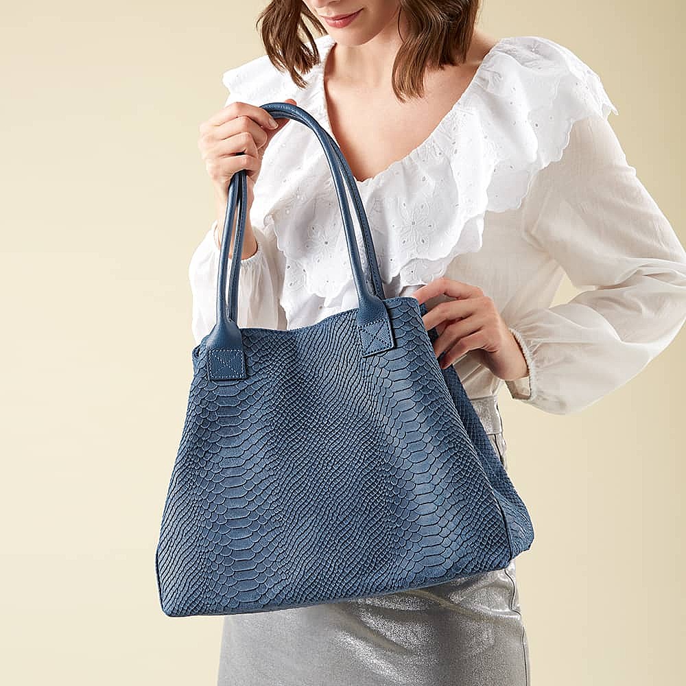 On the Scene Denim Suede Tote Bag