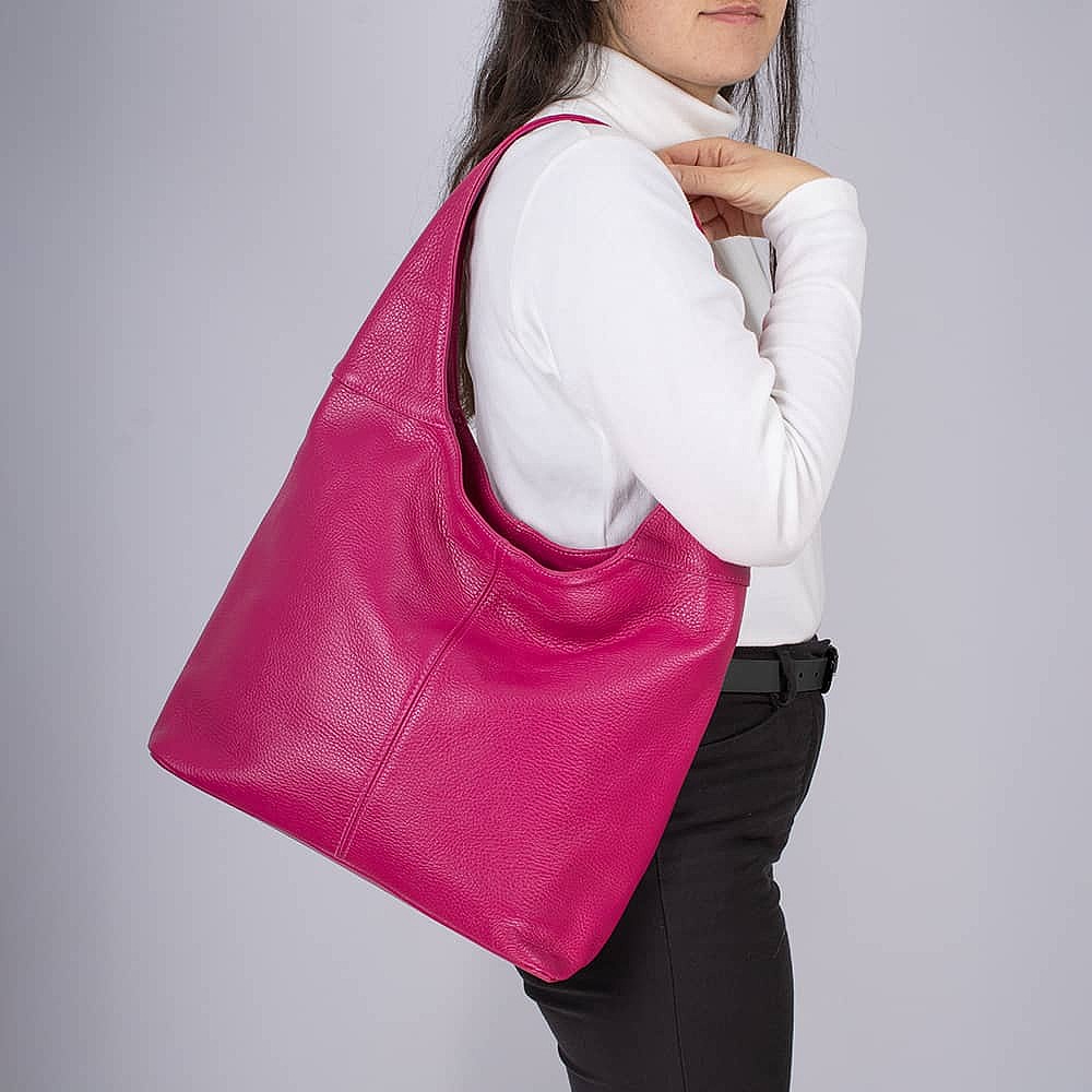 Flushed with Fuchsia Leather Slouch Bag