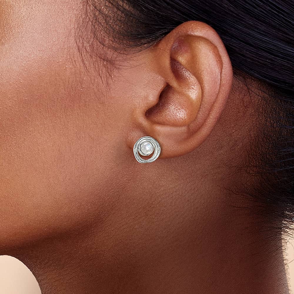 Moonstone Melody Silver Stud Earrings