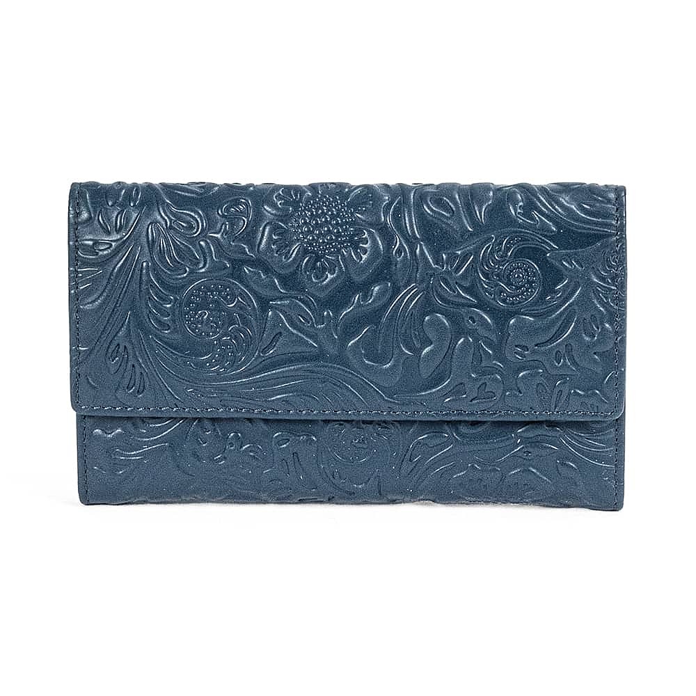 Blooms in Blue Leather Purse