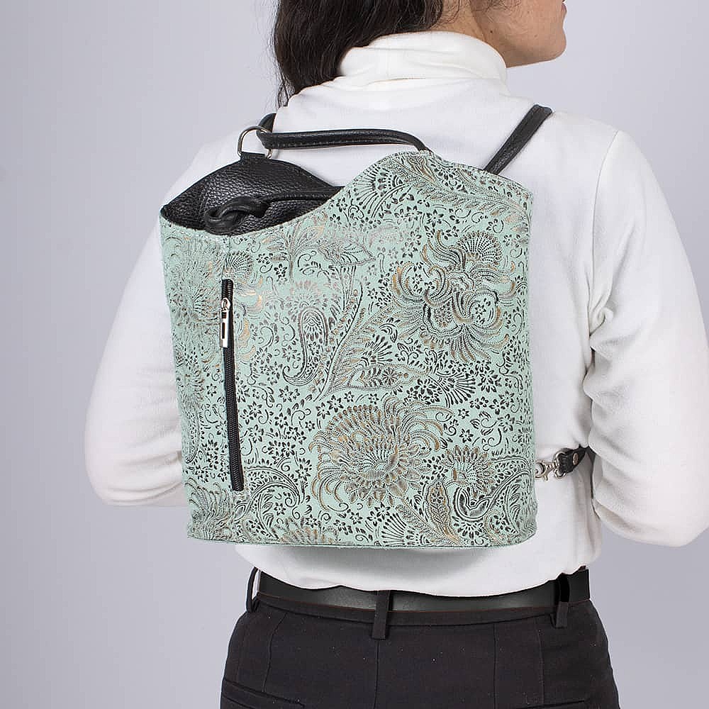 Filigree Finesse Mint Suede Bag