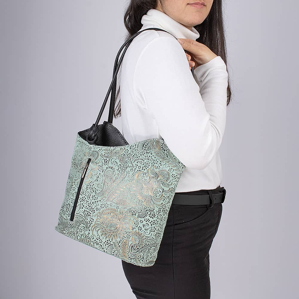 Filigree Finesse Mint Suede Bag