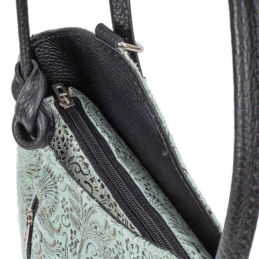 Filigree Finesse Mint Suede Bag