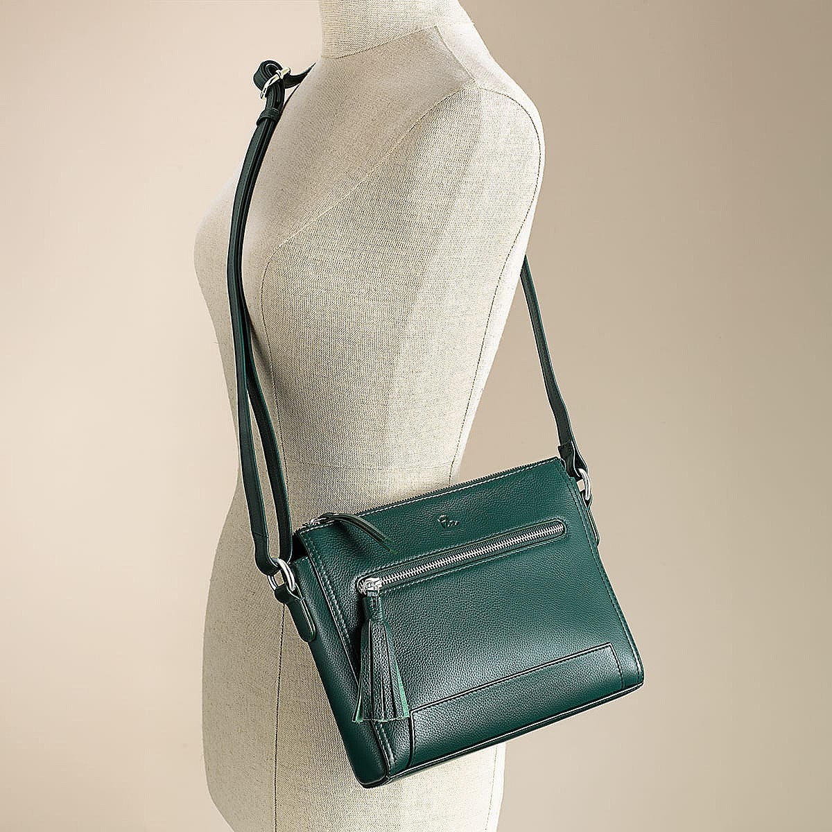 Grounded in Green Leather Cross-Body Bag