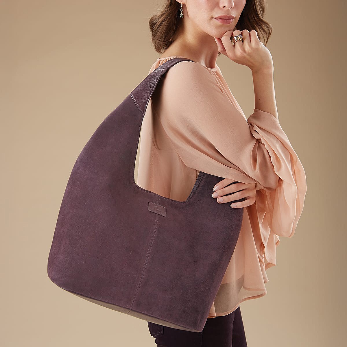 Purple Perspective Suede Shoulder Bag