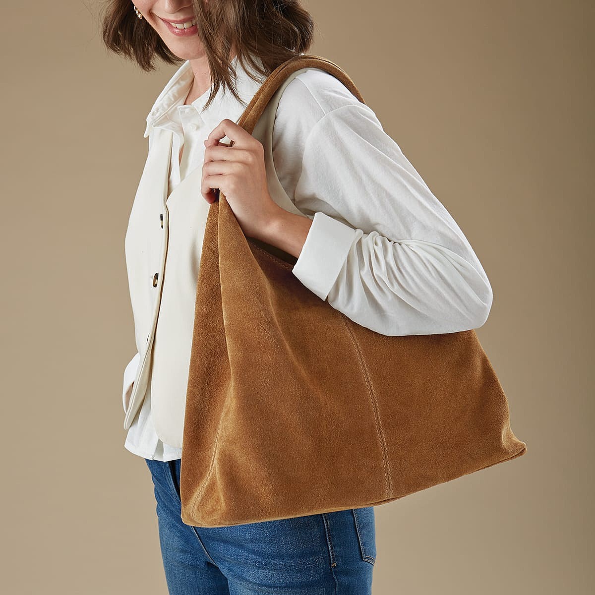 Call it Casual Tan Suede Slouch Bag