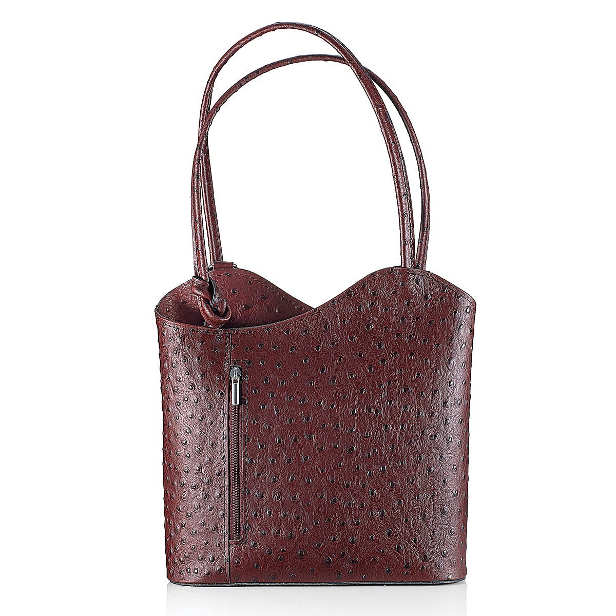 More Merlot Ostrich Embossed Leather Bag