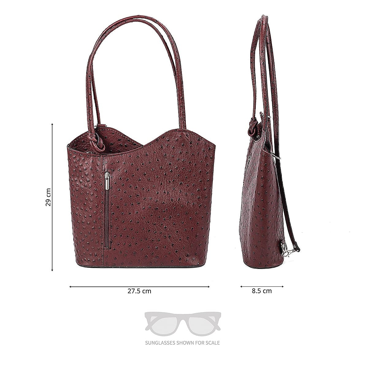Red Leather More Merlot Ostrich Embossed Shoulder Bag | Pia Jewellery