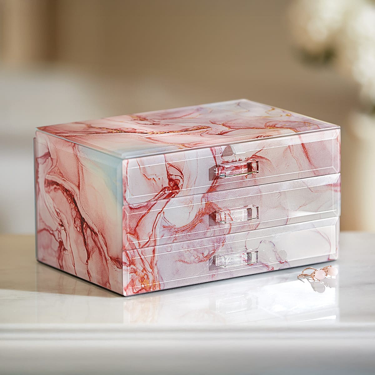 Rosy Glow Glass Jewellery Box