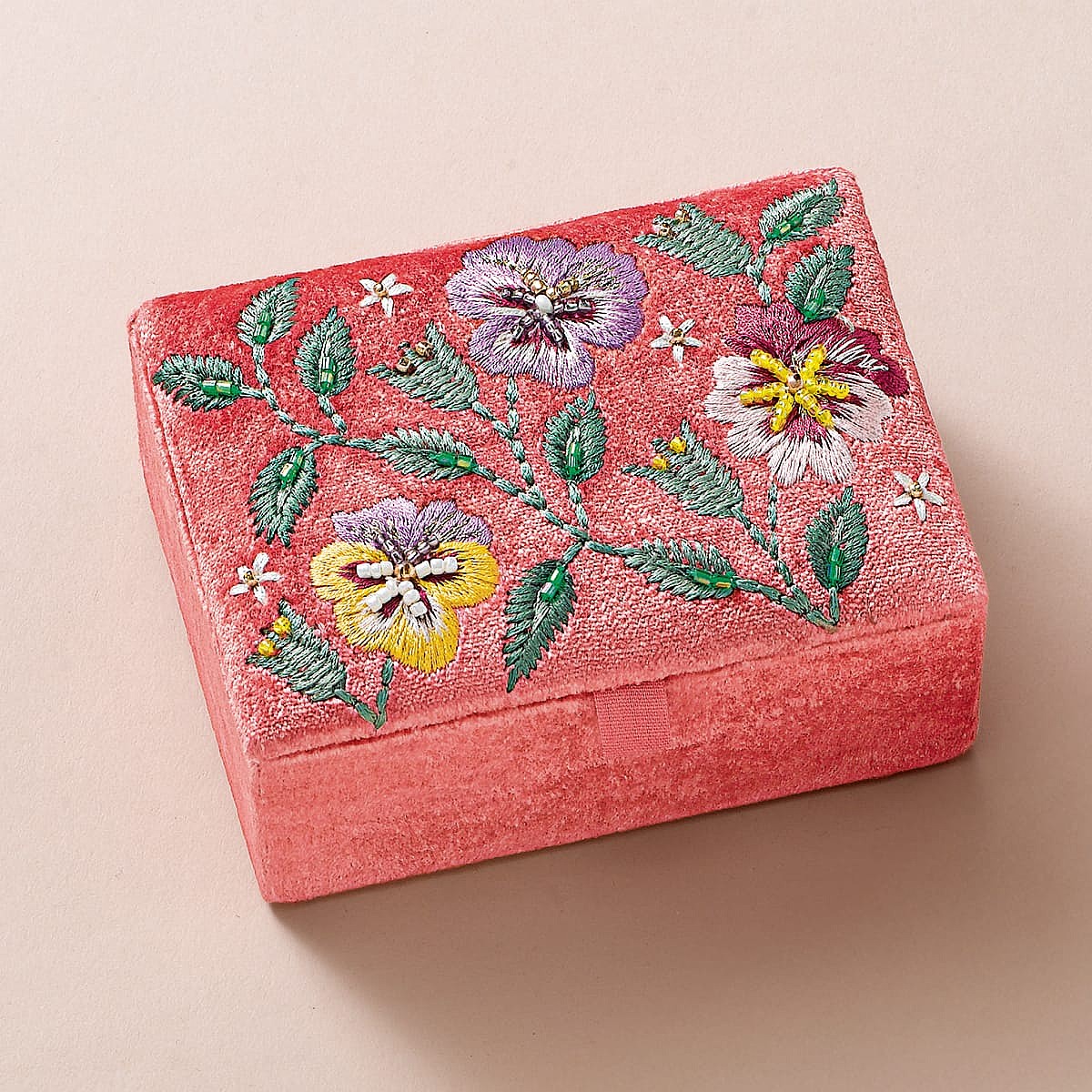 Penchant for Pansies Coral Jewellery Box