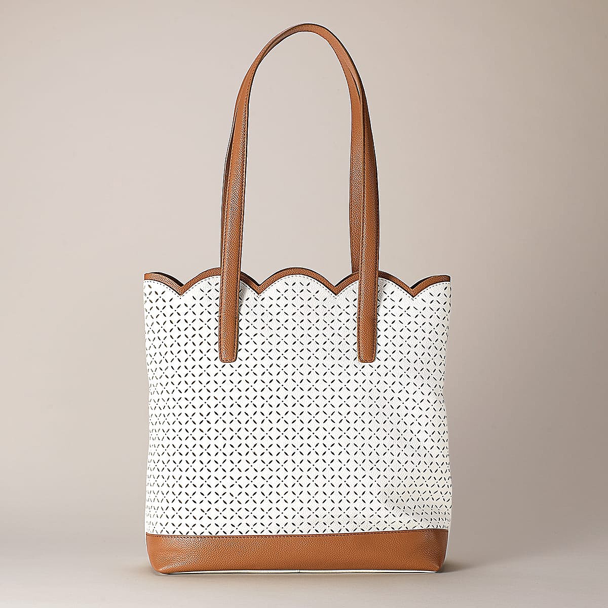 Country Lanes White Leather Tote Bag