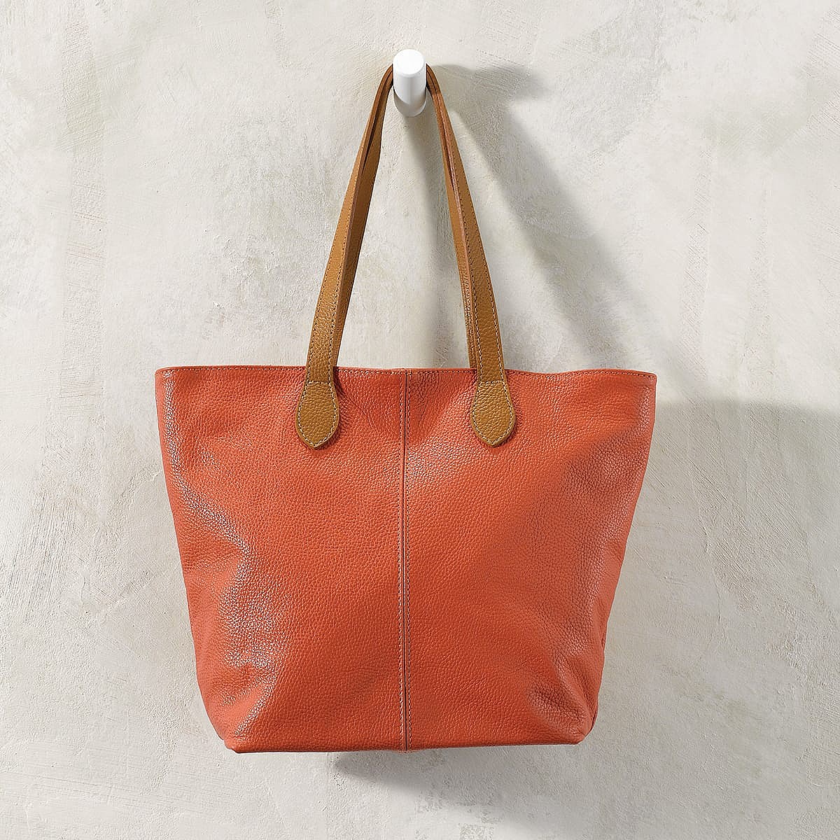 Around Town Orange Leather Tote Bag