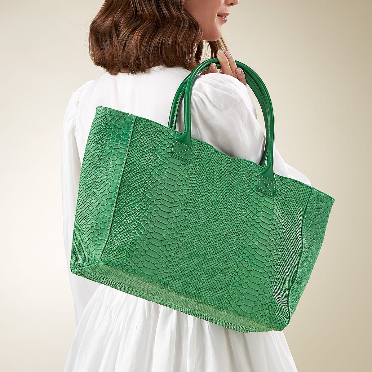 On the Scene Green Suede Tote Bag