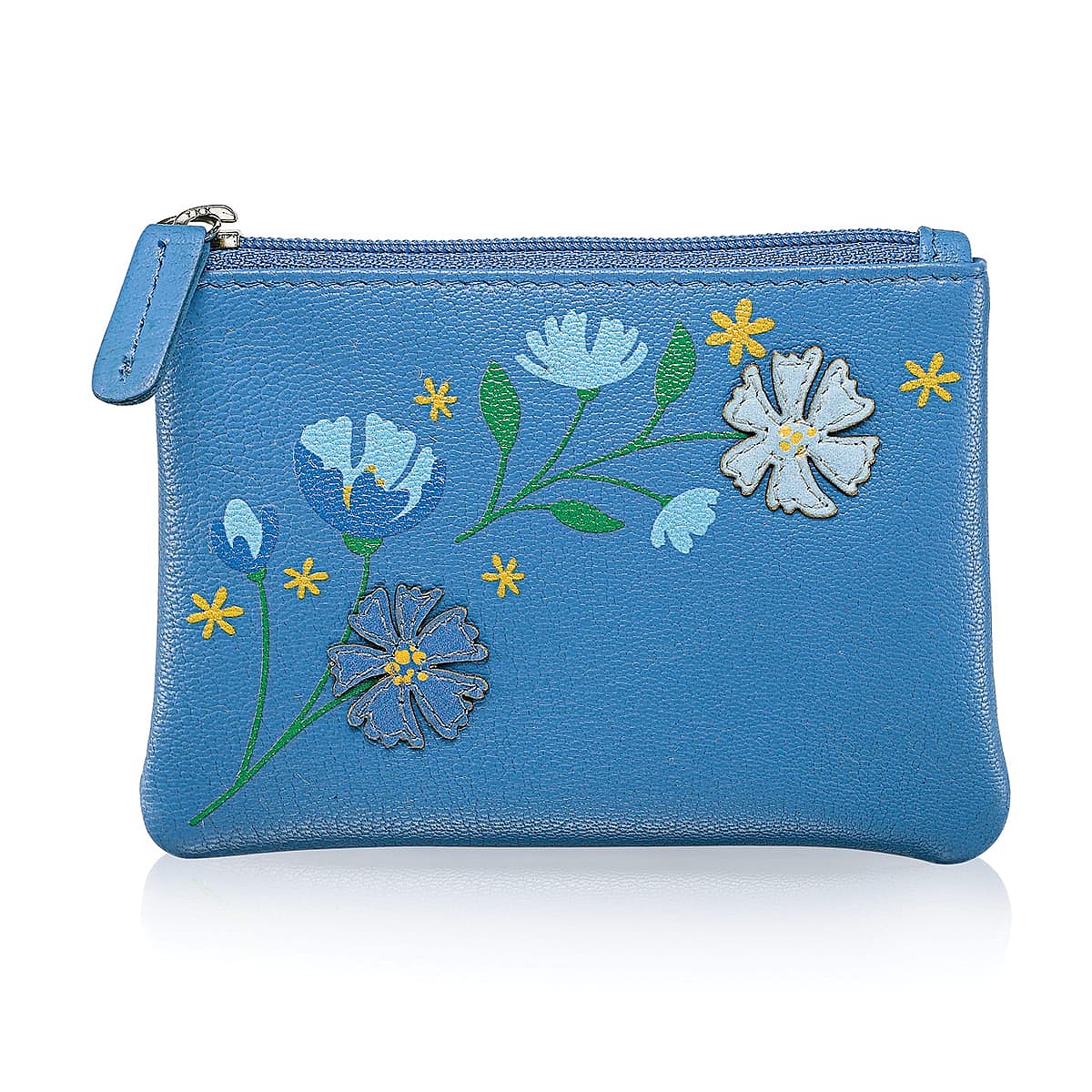 Bouquet in Blue Leather Coin Purse