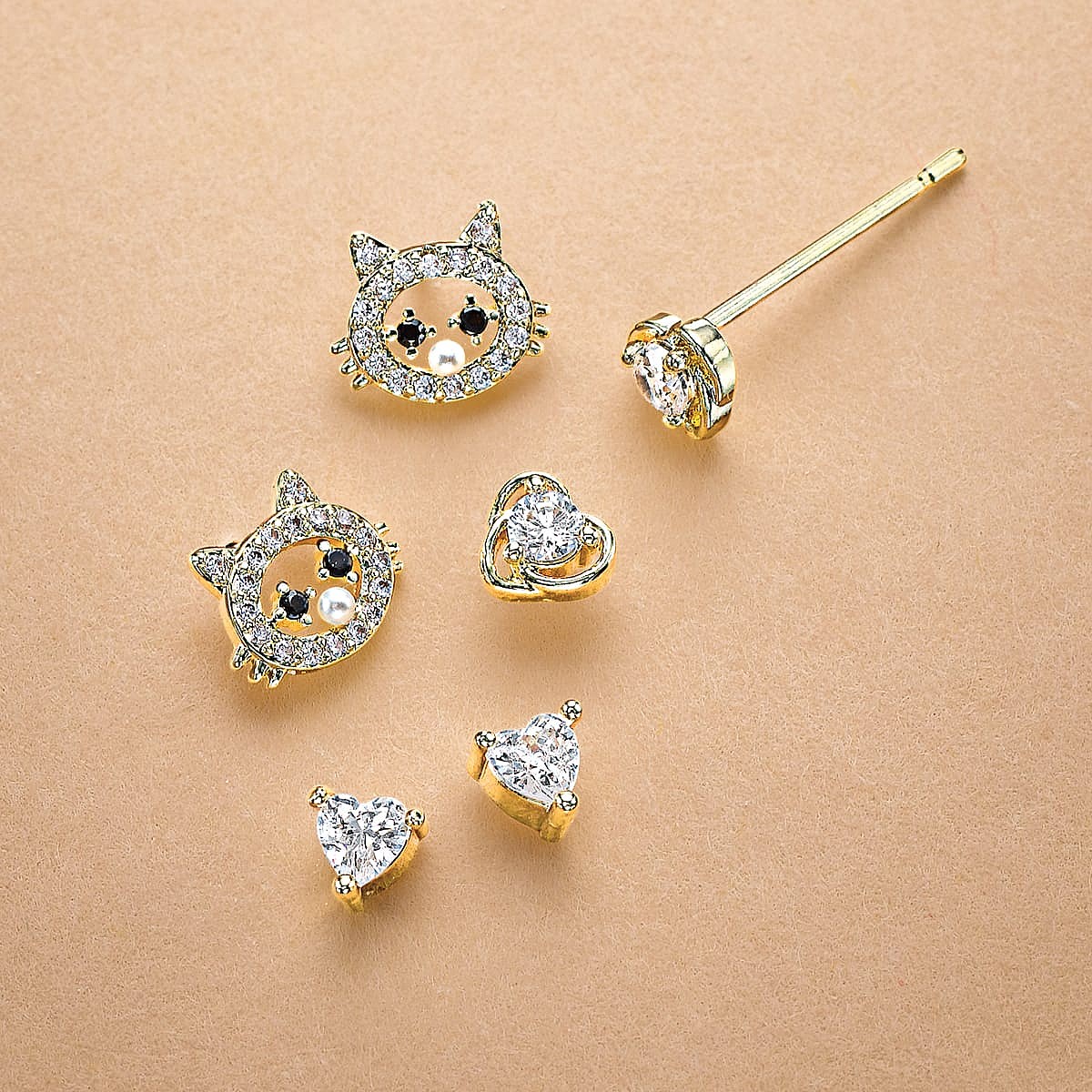 Feline Sparkle Set of 3 Stud Earrings