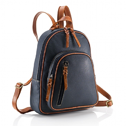 On My Way Navy Leather Backpack
