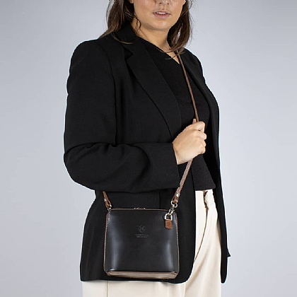 Brown, Praline Ecru Coffee to Go Leather Cross-Body Bag Pia