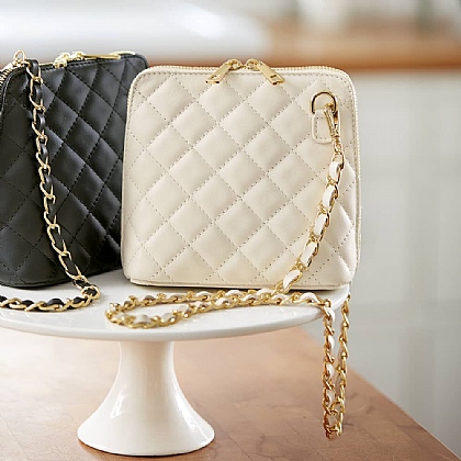 Glamour to Go Cream Leather Cross-Body Bag