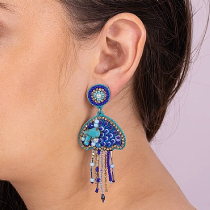All Eyes on Me Fuchsia Stud Earrings Fuchsia and Navy Crystal