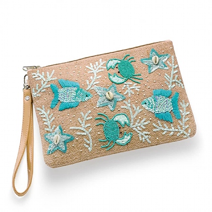 Tidal Turquoise Beaded Pouch