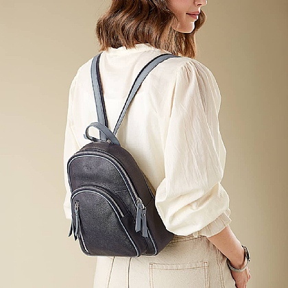 Going Places Navy Leather Backpack