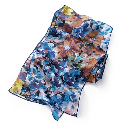 Poetry of Petals Blue Silk Scarf