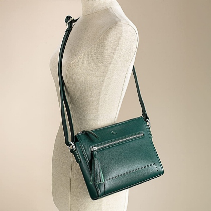 Grounded in Green Leather Cross-Body Bag