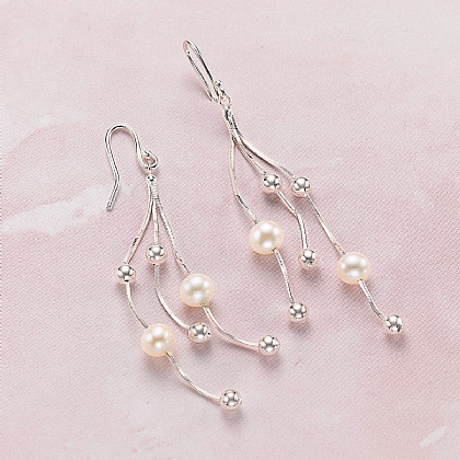 Falling Rain Pearl & Silver Earrings