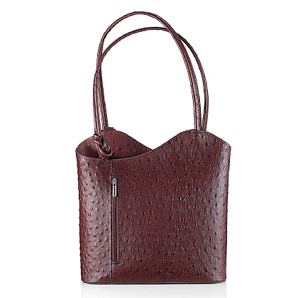 More Merlot Ostrich Embossed Leather Bag